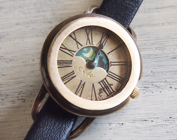廃盤 cota handmade watch コタ 手作り 腕時計 ハンドメイド cota（コタ）手作り腕時計 “-猫と月と太陽-”黒猫 レディース