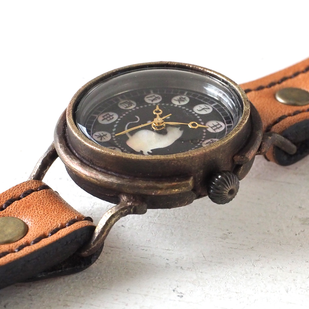 達磨（だるま）手創り腕時計「柿渋」 螺鈿(らでん)文字盤 レディース