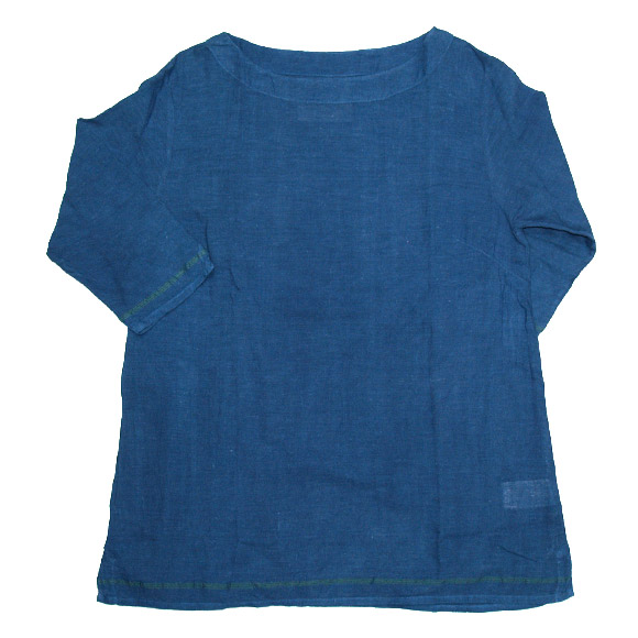 【5色から選べます！】DEEP BLUE(ディープブルー)  ライトカディ 手つむぎ・手織り7分袖プルオーバーブラウス [73794]