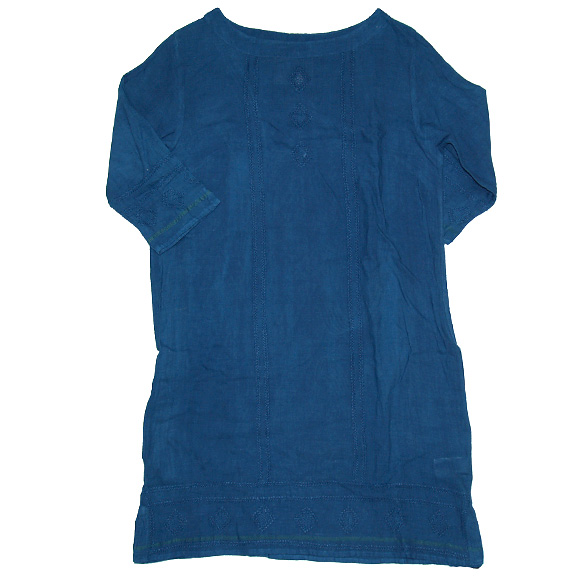 【5色から選べます！】DEEP BLUE(ディープブルー)  ライトカディ 手つむぎ・手織り 刺繍柄 7分袖プルオーバーワンピース  [73797]