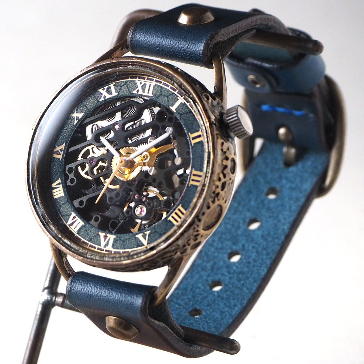 KINO（キノ） 手作り腕時計 自動巻き 裏スケルトン メカニックブラック ブルー [K-15-MBK-BL]