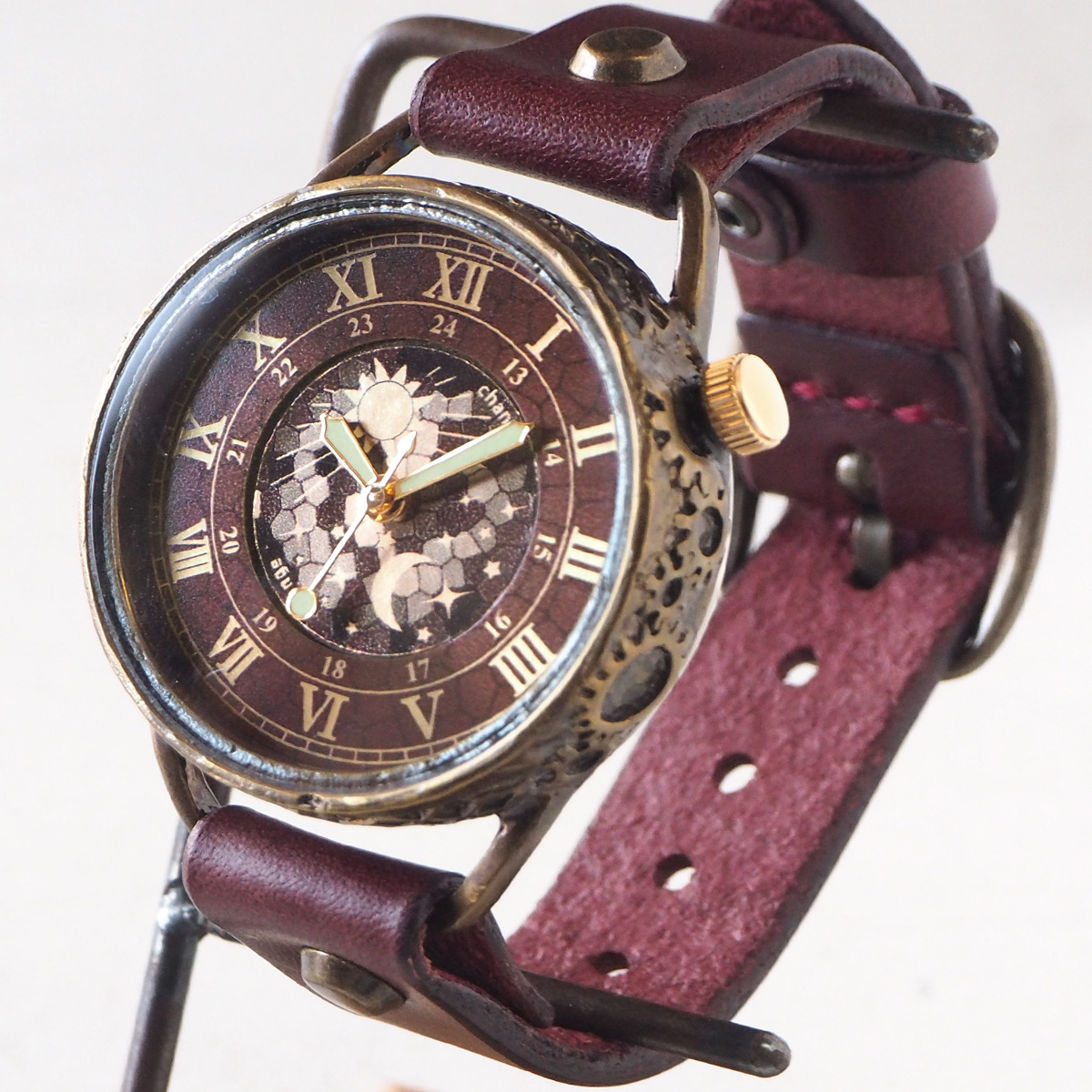 KINO（キノ） 手作り腕時計 チェンジワールド SUN＆MOON ワインブラウン [L-13-WI]