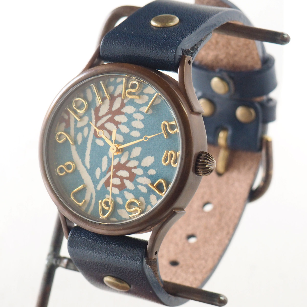 vie（ヴィー） 手作り腕時計 “和tch” 和紙文字盤 和時計 南天 ブルー Lサイズ [MJ-004L-BL]
